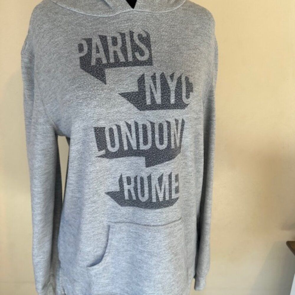 Mighty Fine Gray Graphic Hoodie with City Names   8554